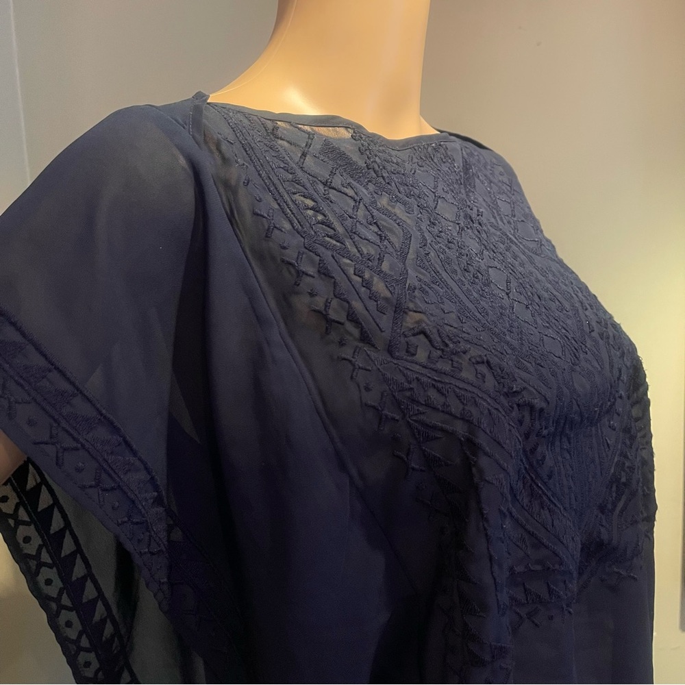 Navy Blue Embroidered Banana Republic Sheer Top - Picture 6 of 8